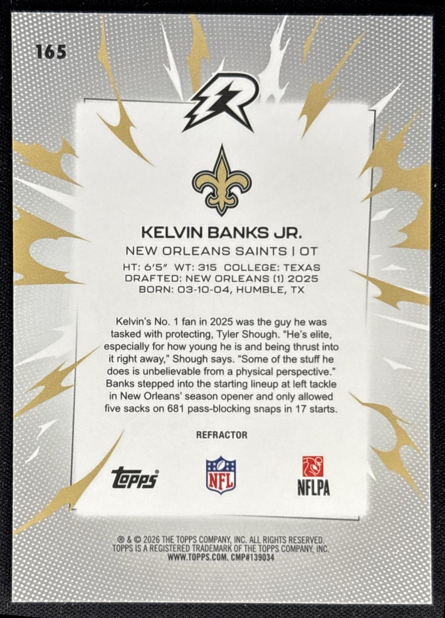 Kelvin Banks Jr. 2025 Topps Resurgence Refractor Saints back
