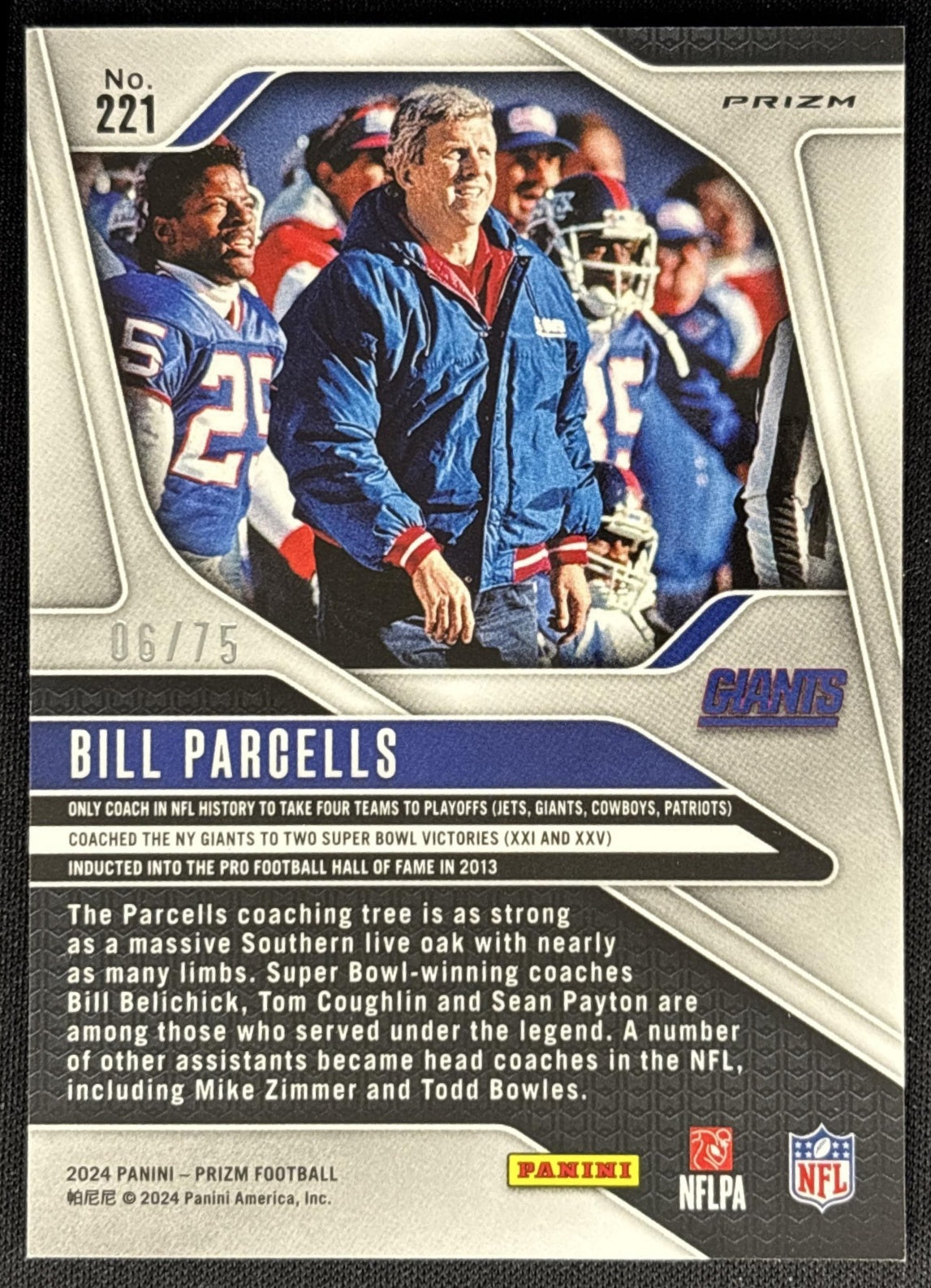 Bill Parcells 2024 Panini Prizm No Huddle Red /75 Giants Sports Trading Cards