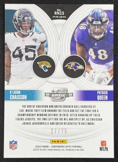 K'Lavon Chaisson Patrick Queen 2020 Panini Contenders Optic Round Numbers Pink /75 Jaguars Ravens