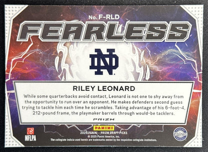 Riley Leonard 2025 Panini Prizm Draft Picks Fearless Gold Ice Fighting Irish Sports Trading Cards