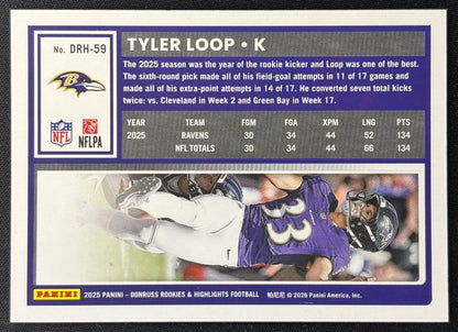 Tyler Loop 2025 Panini Donruss Rookies & Highlights Ravens Sports Trading Cards