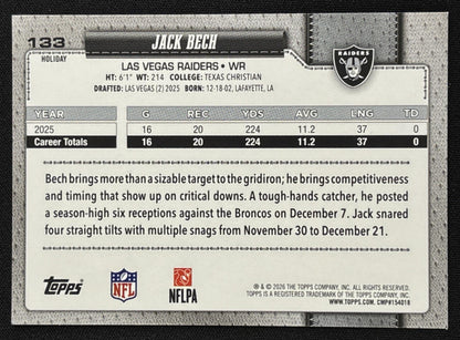 Jack Bech 2026 Topps Holiday Glitter Raiders | Las Vegas Raiders