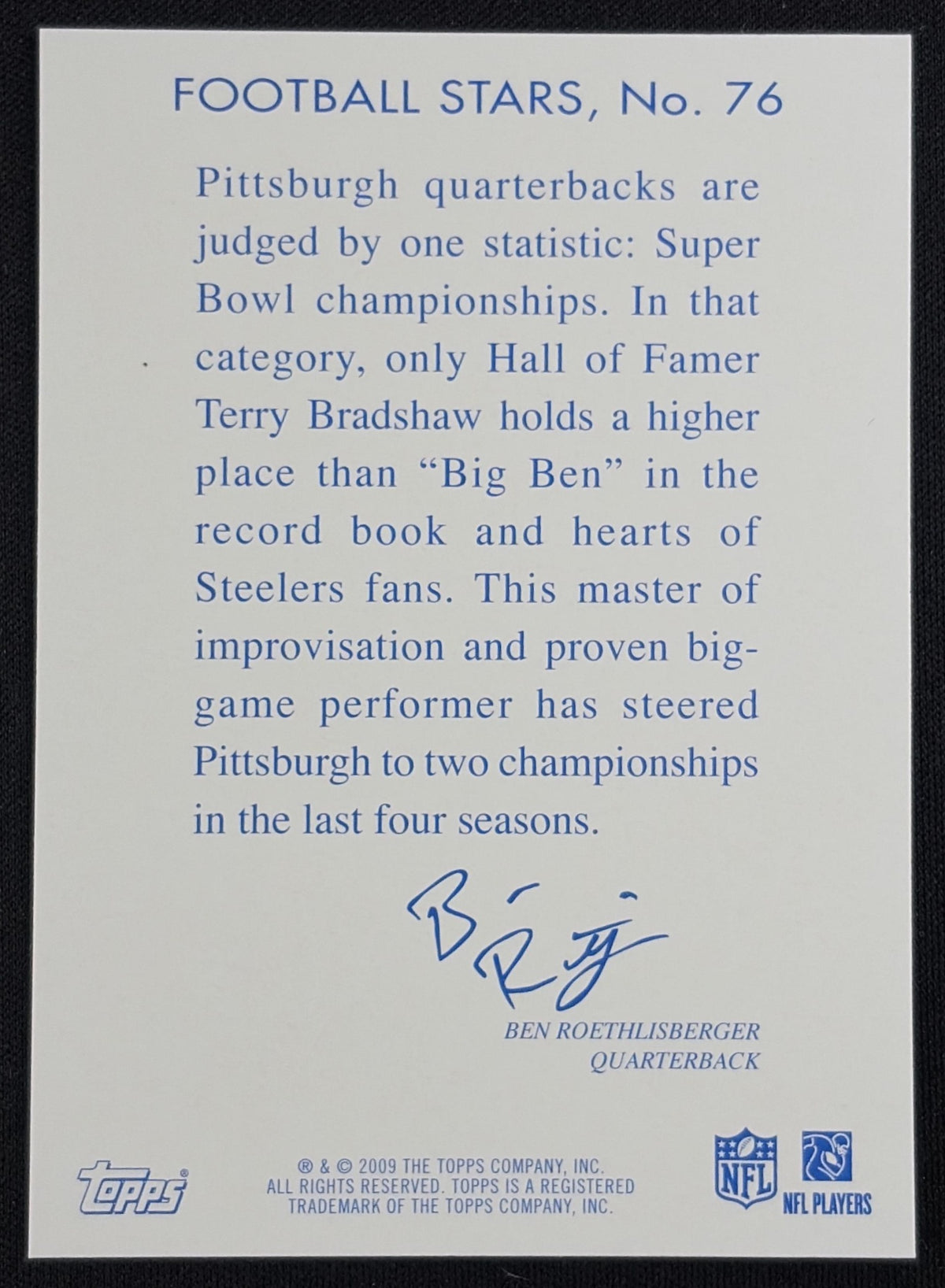 Ben Roethlisberger 2009 Topps Chicle Steelers - Back