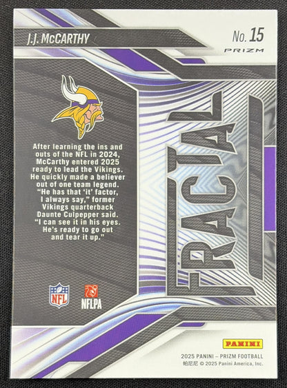 J.J. McCarthy 2025 Panini Prizm Fractal No Huddle Vikings Minnesota Vikings