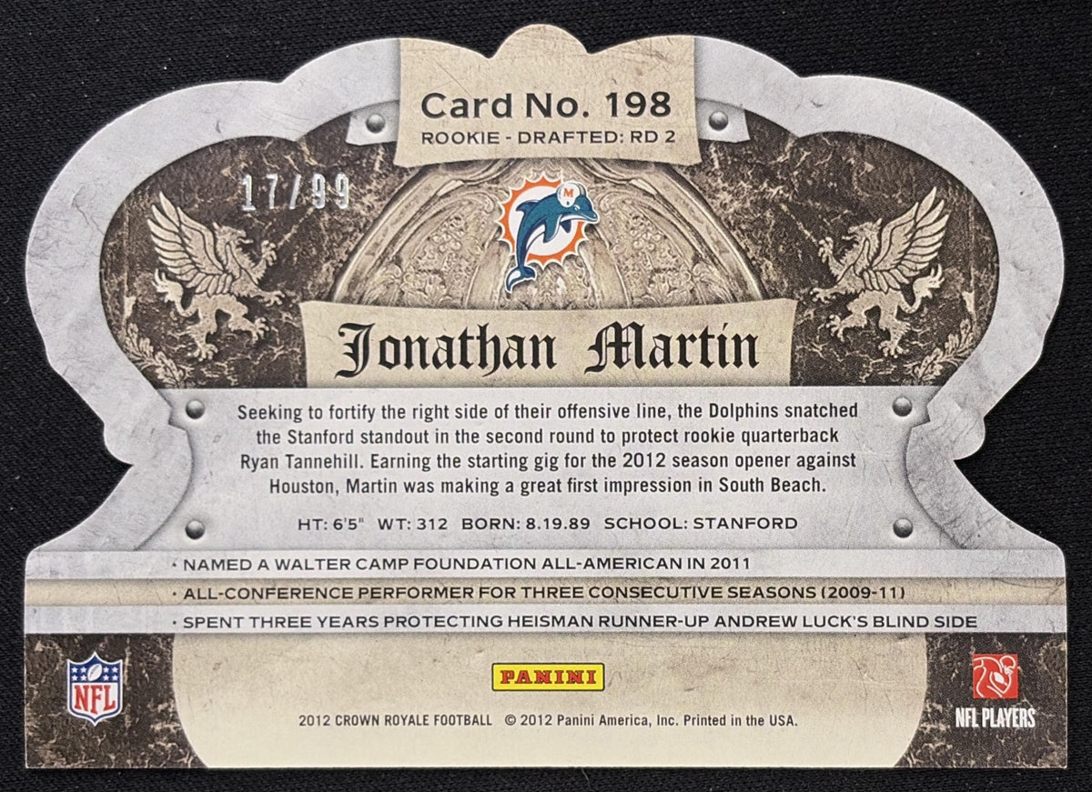 Jonathan Martin 2012 Panini Crown Royale /99 Dolphins