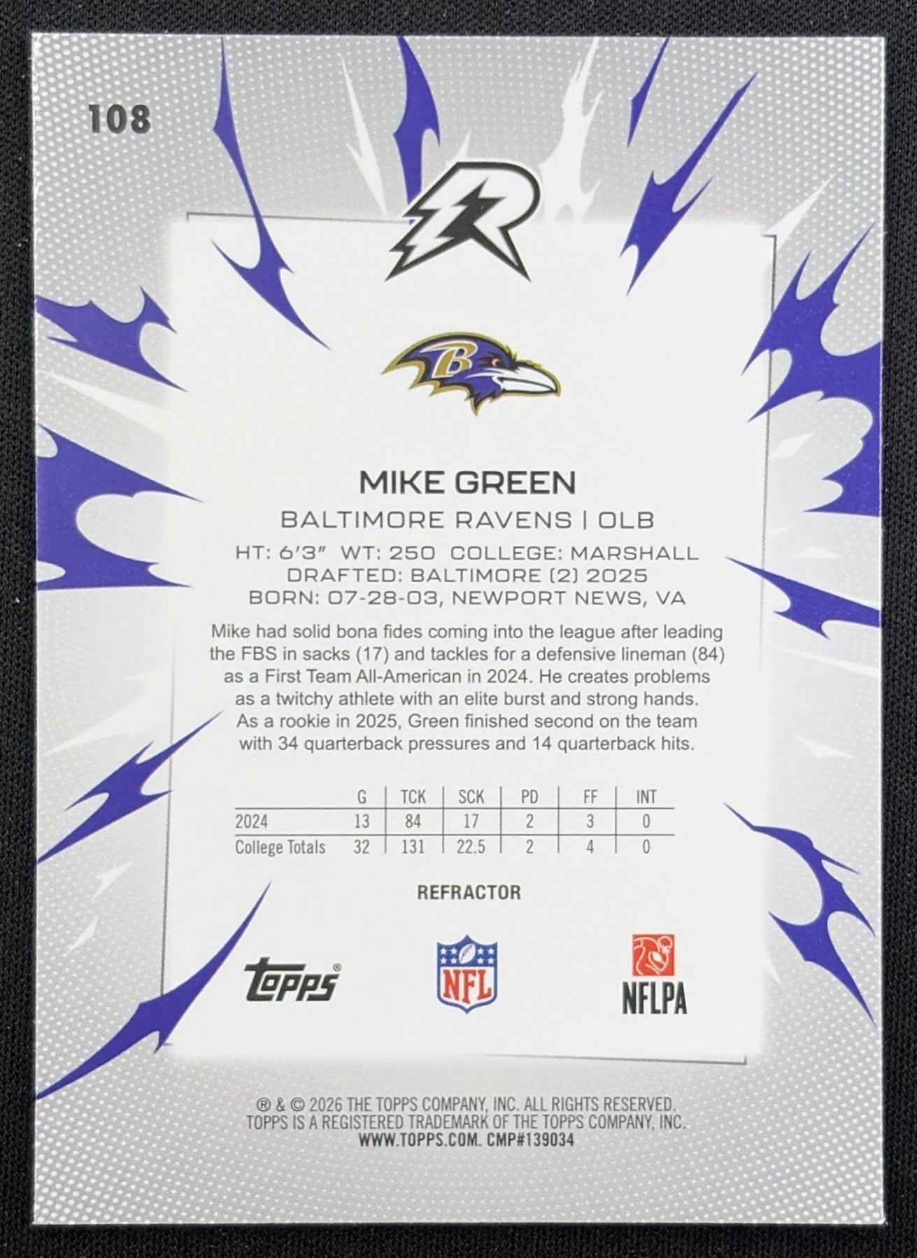 Mike Green 2025 Topps Resurgence Refractor Ravens