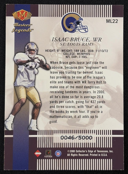 Back of Isaac Bruce 2000 Collector's Edge Masters Legends /5000 Rams sports trading card