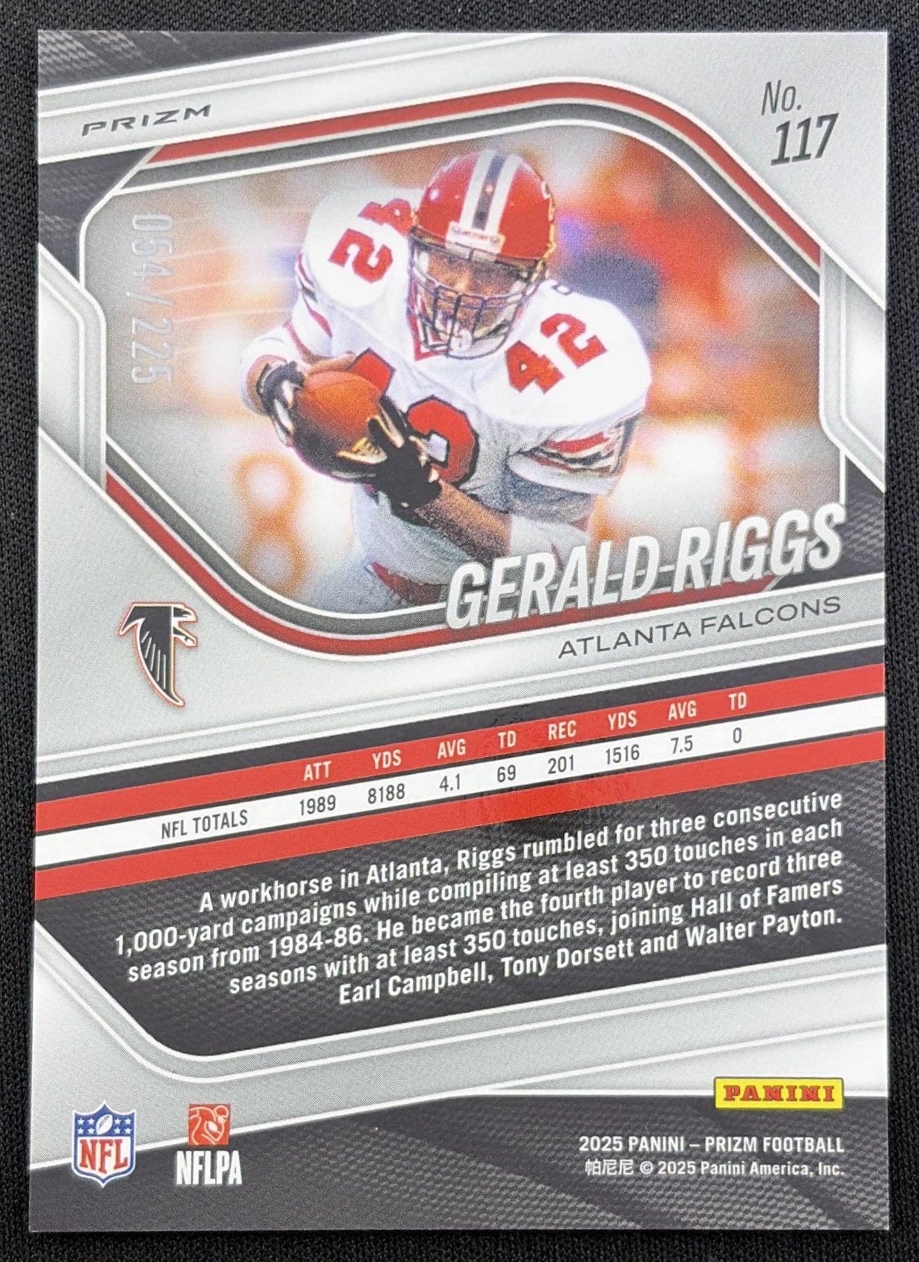 Gerald Riggs 2025 Panini Prizm Purple Ice /225 Falcons