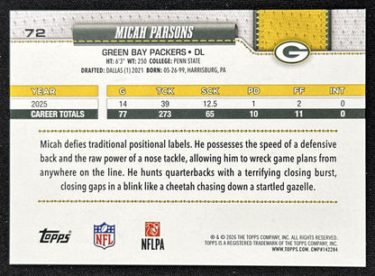 Micah Parsons 2026 Topps Flagship Fanatics Foil Packers