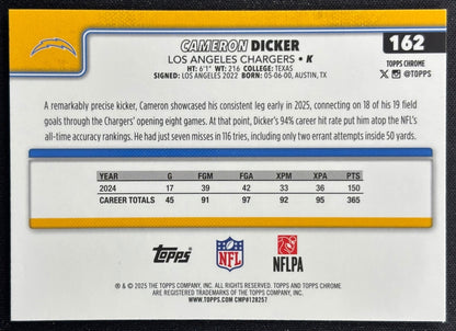 Cameron Dicker 2025 Topps Chrome Red/White/Blue Refractor Chargers Sports Trading Cards