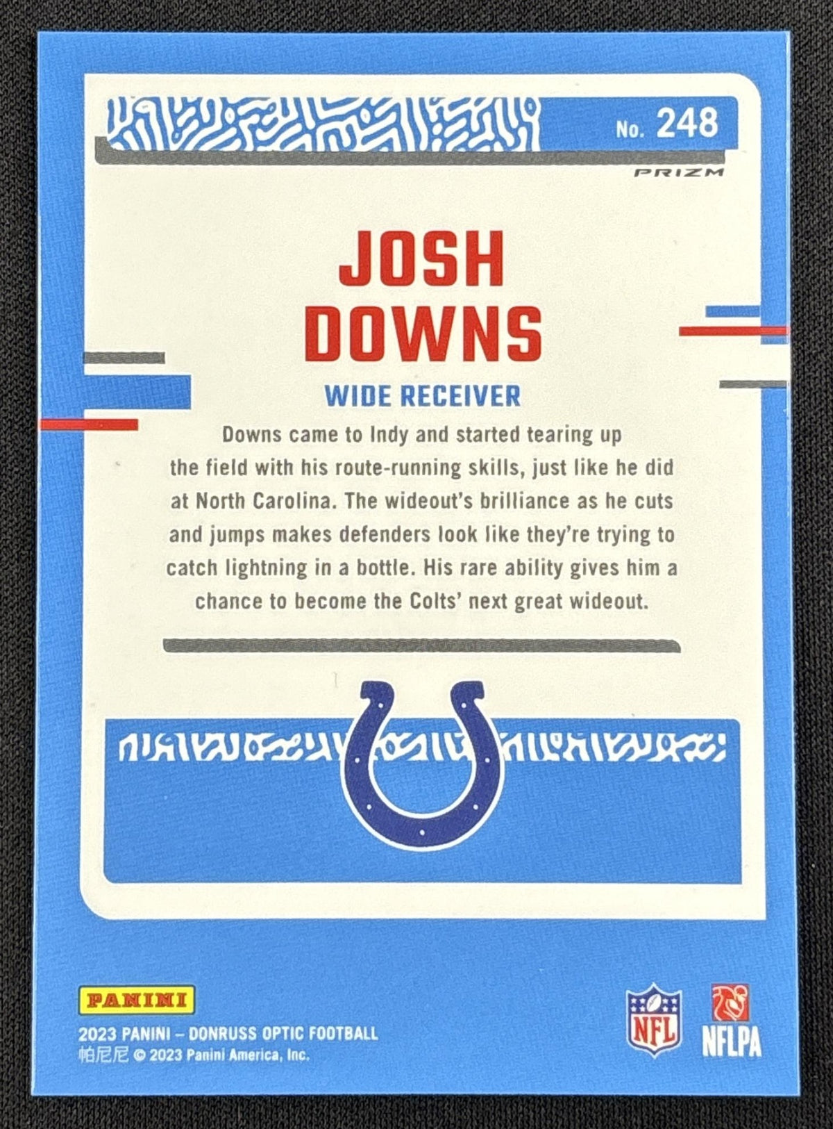 Josh Downs 2023 Panini Donruss Optic Red Hyper Prizm Colts