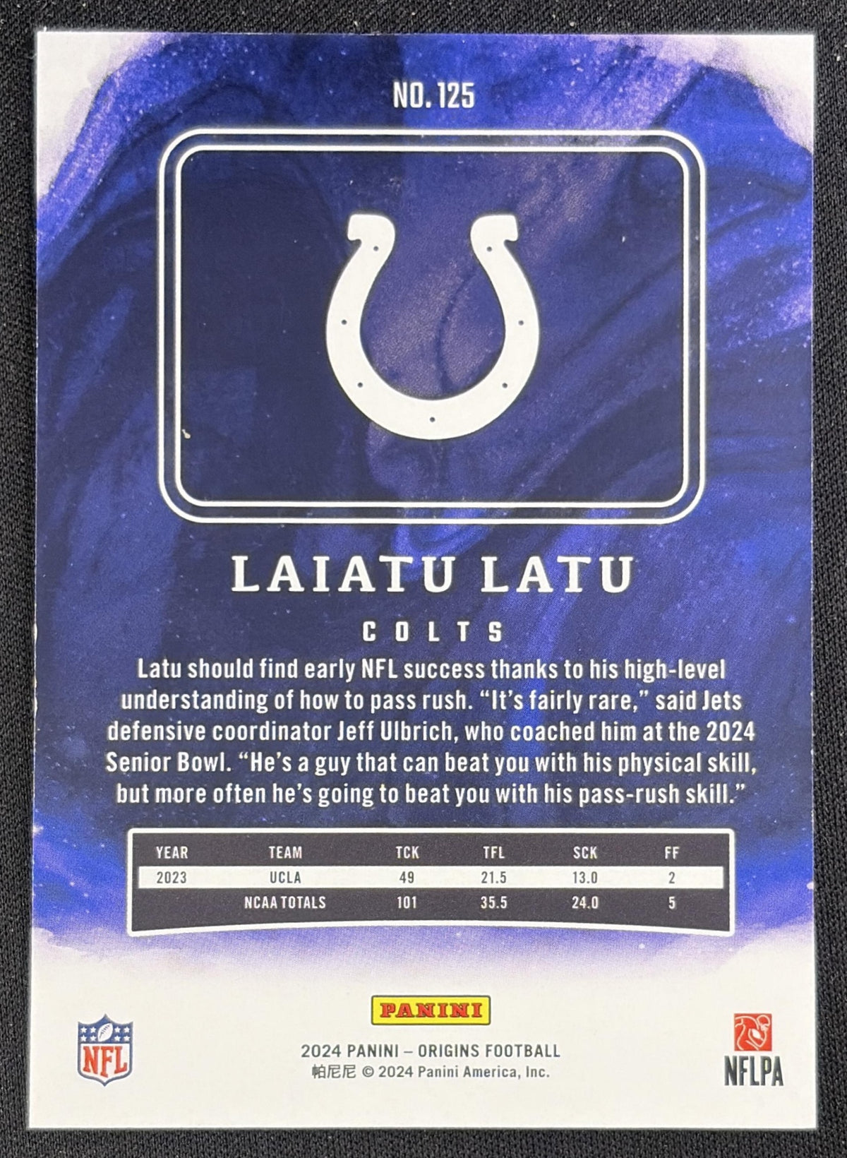 Laiatu Latu 2024 Panini Origins Rookies Colts Sports Trading Card