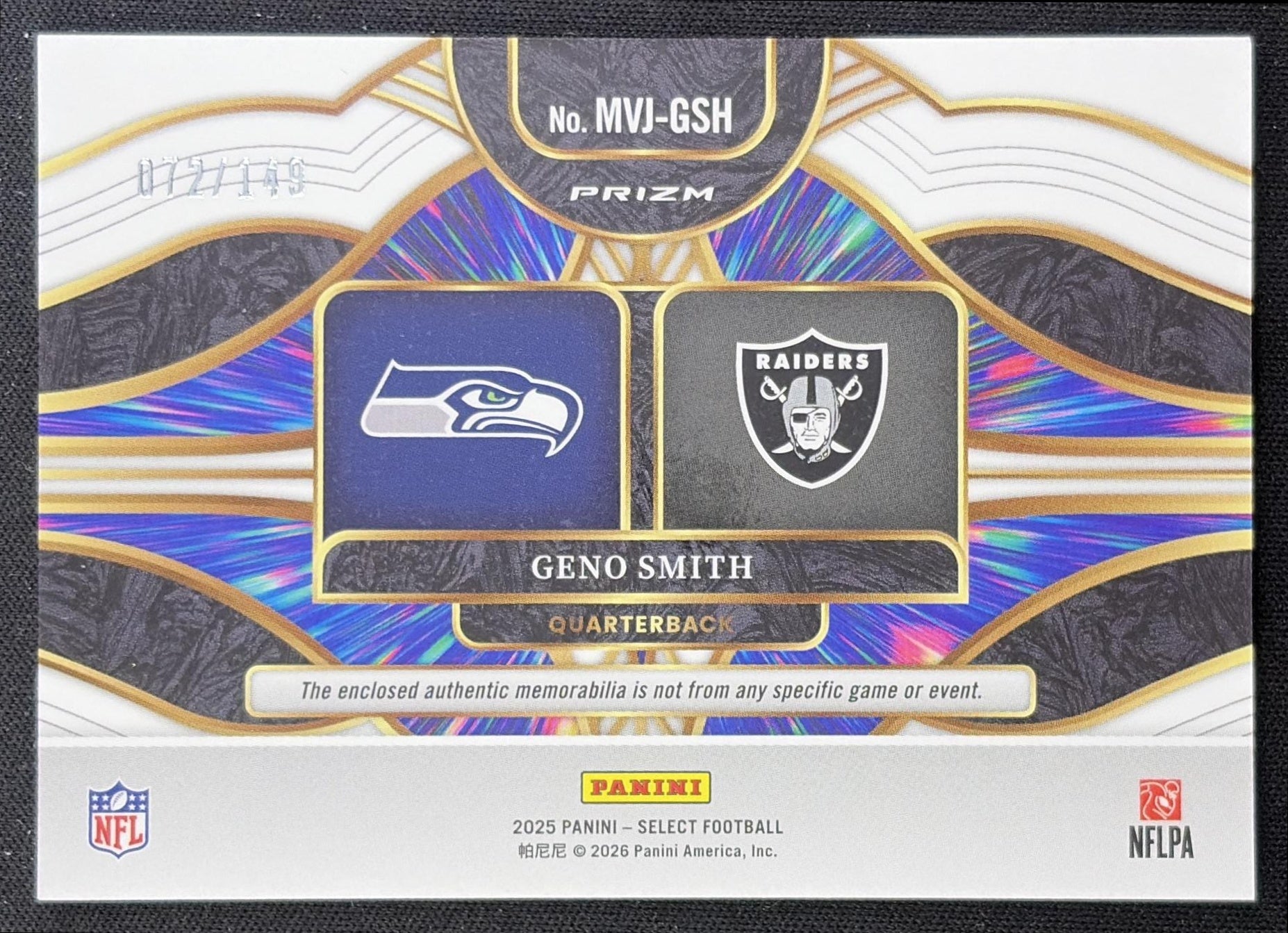 Geno Smith 2024 Panini Select Multiverse /149 Seahawks Raiders back