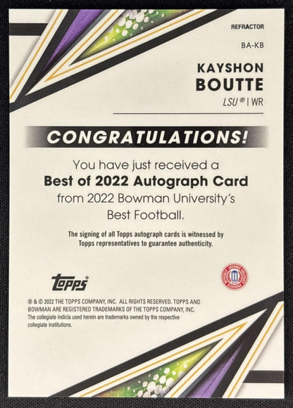Kayshon Boutte 2022 Bowman's Best University Best of Auto Refractor Tigers back