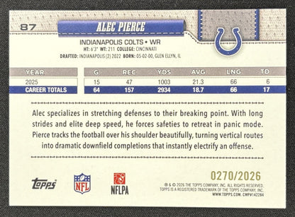 Alec Pierce 2026 Topps Gold /2026 Colts Sports Trading Card