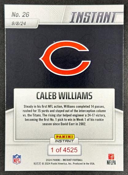 Caleb Williams 2024 Panini Instant /4525 NFL Bears back