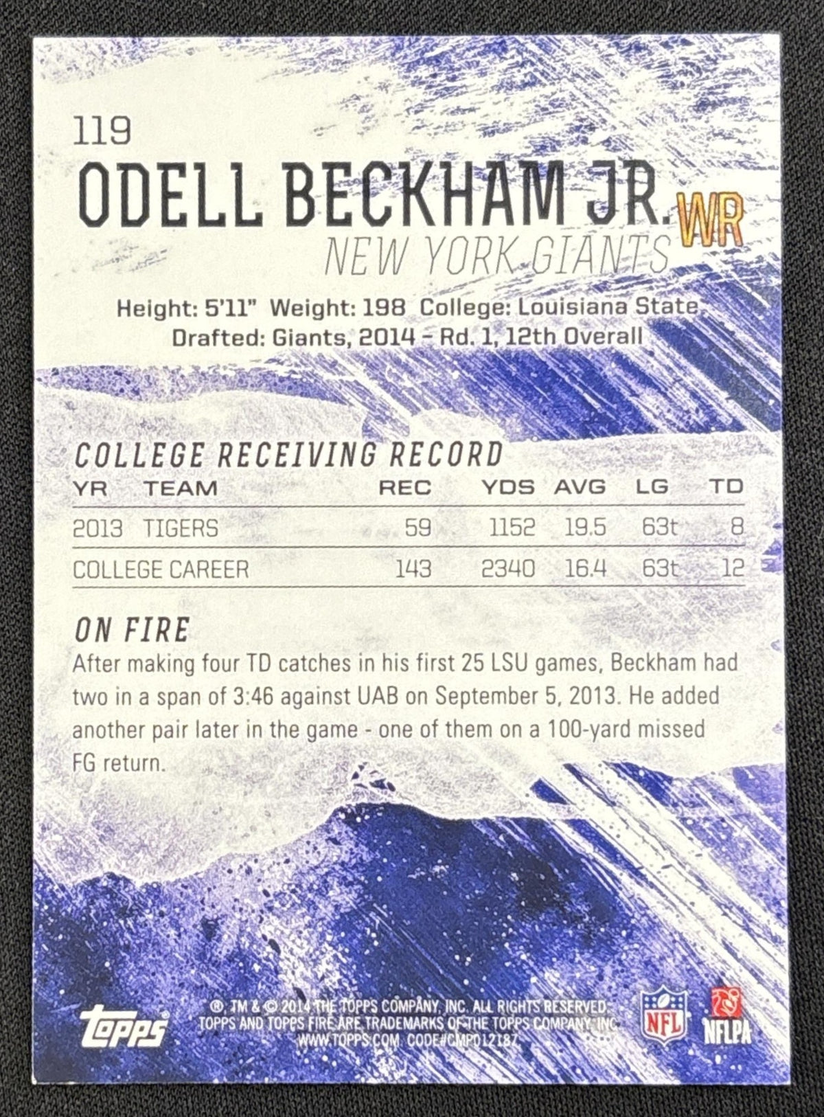 Odell Beckham Jr. 2014 Topps Fire Purple /499 Giants