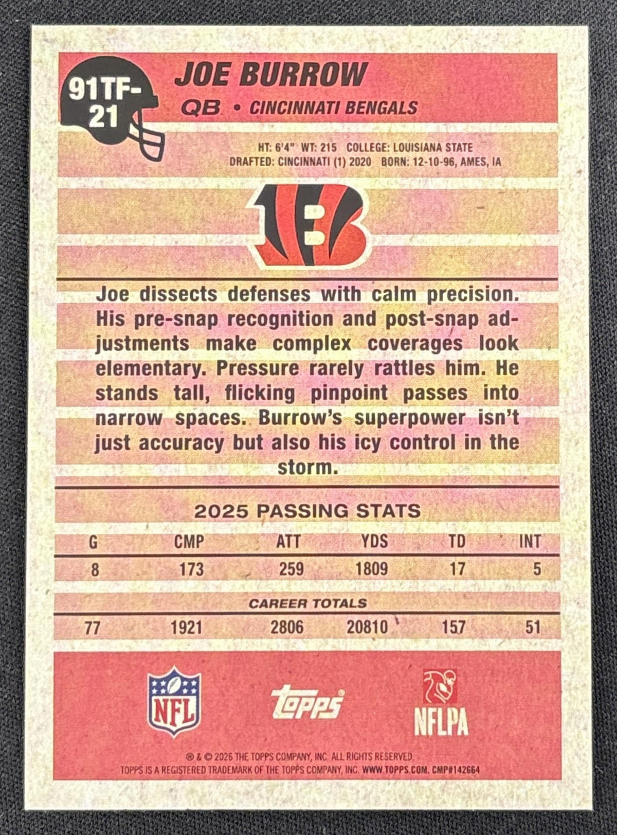 Joe Burrow 2026 Topps 1991 Crackle Foil Bengals
