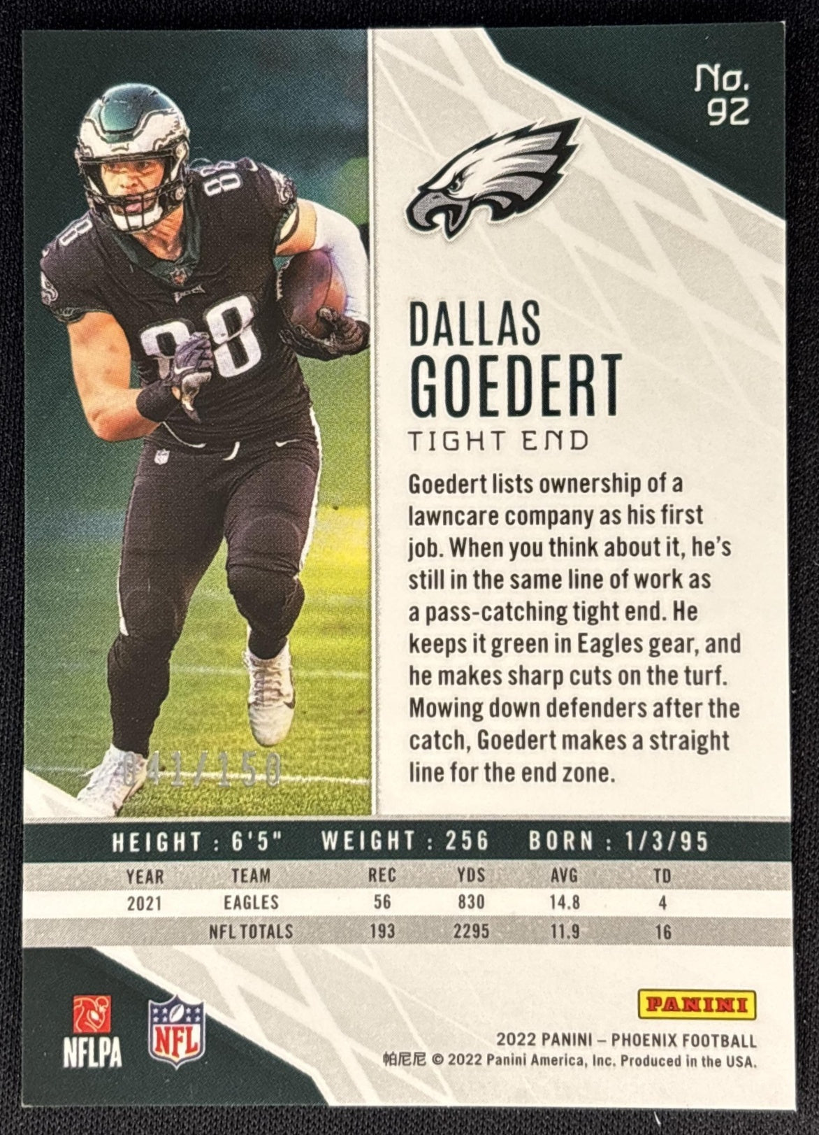 Dallas Goedert 2022 Panini Phoenix Teal /150 Eagles