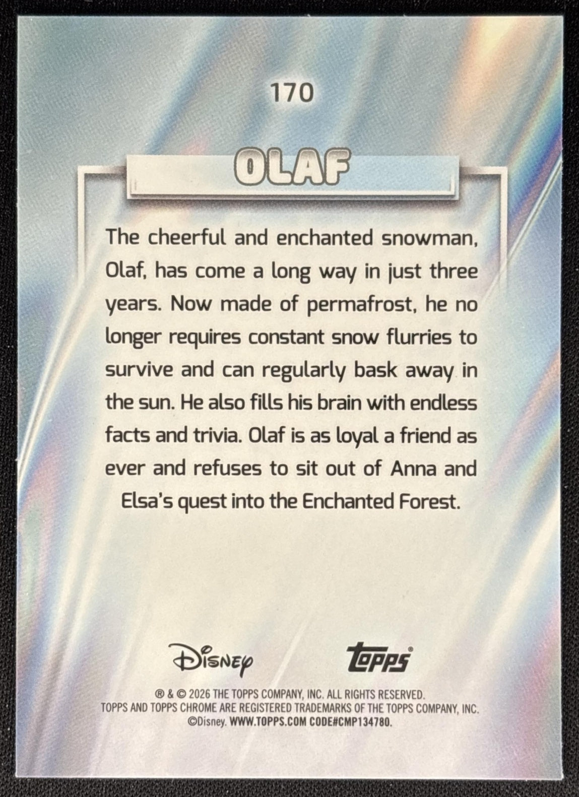 Olaf 2026 Topps Chrome Disney Frozen II back