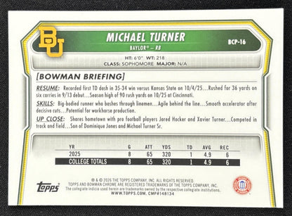 Michael Turner 2026 Bowman Chrome Prospects Mojo Refractor Bears back