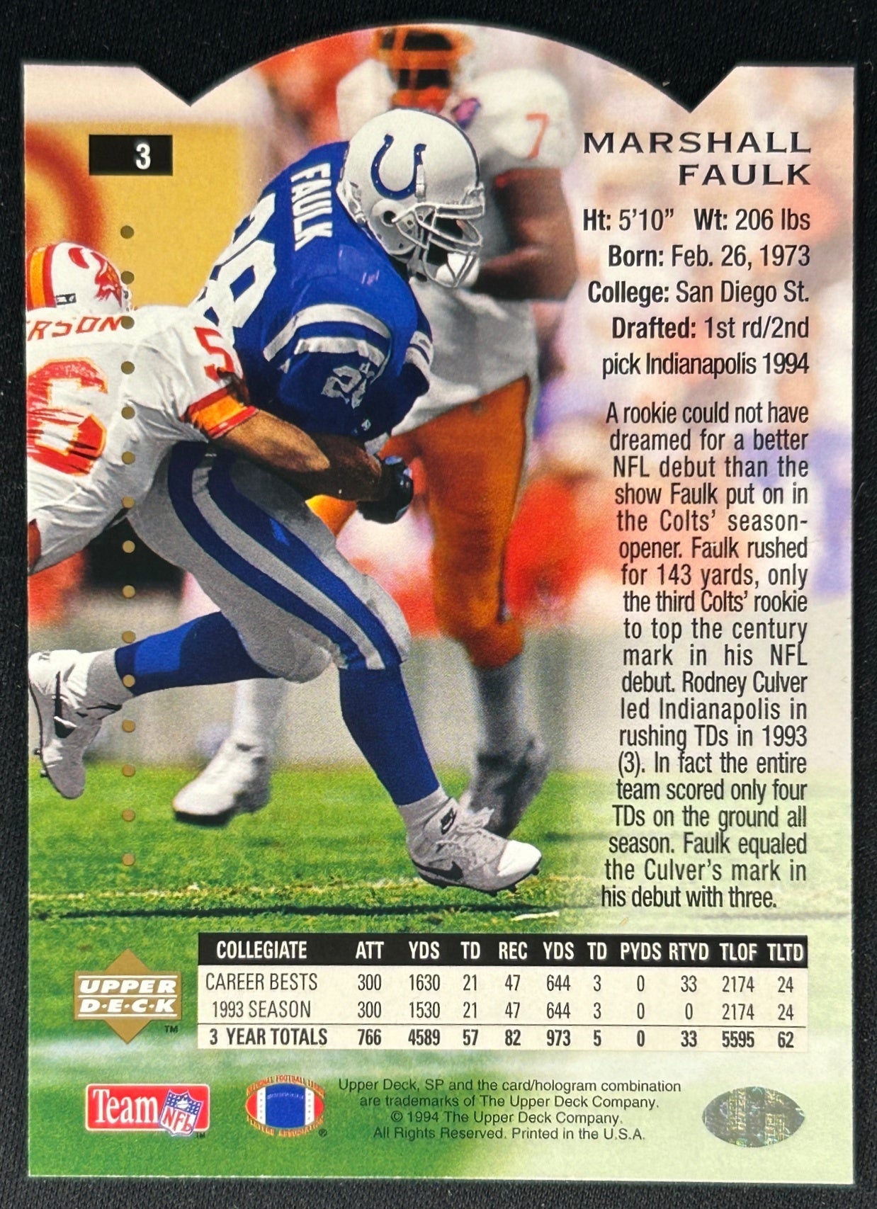 Marshall Faulk 1994 Die Cut Colts