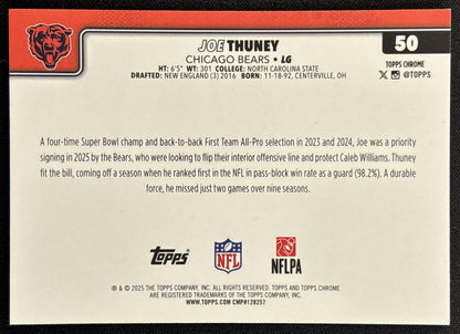 Joe Thuney 2025 Topps Chrome Hot Pink X-Fractor Bears back