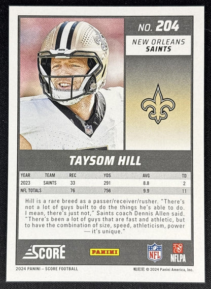 Taysom Hill 2022 Panini Score Showcase /100 Saints back