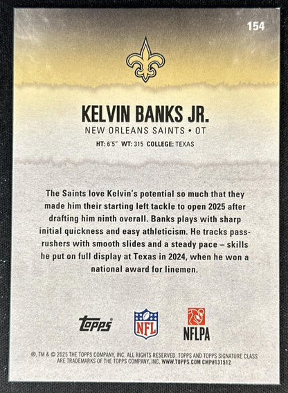 Kelvin Banks Jr. 2025 Topps Signature Class Green & Purple Rookie Saints back