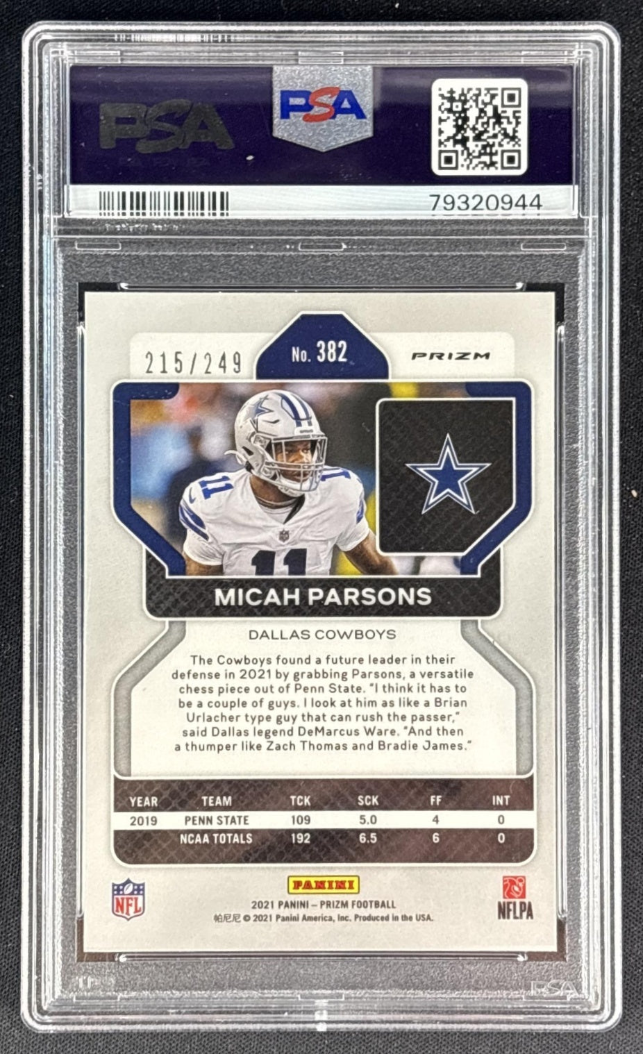 Micah Parsons 2021 Panini Prizm Orange /249 PSA 9