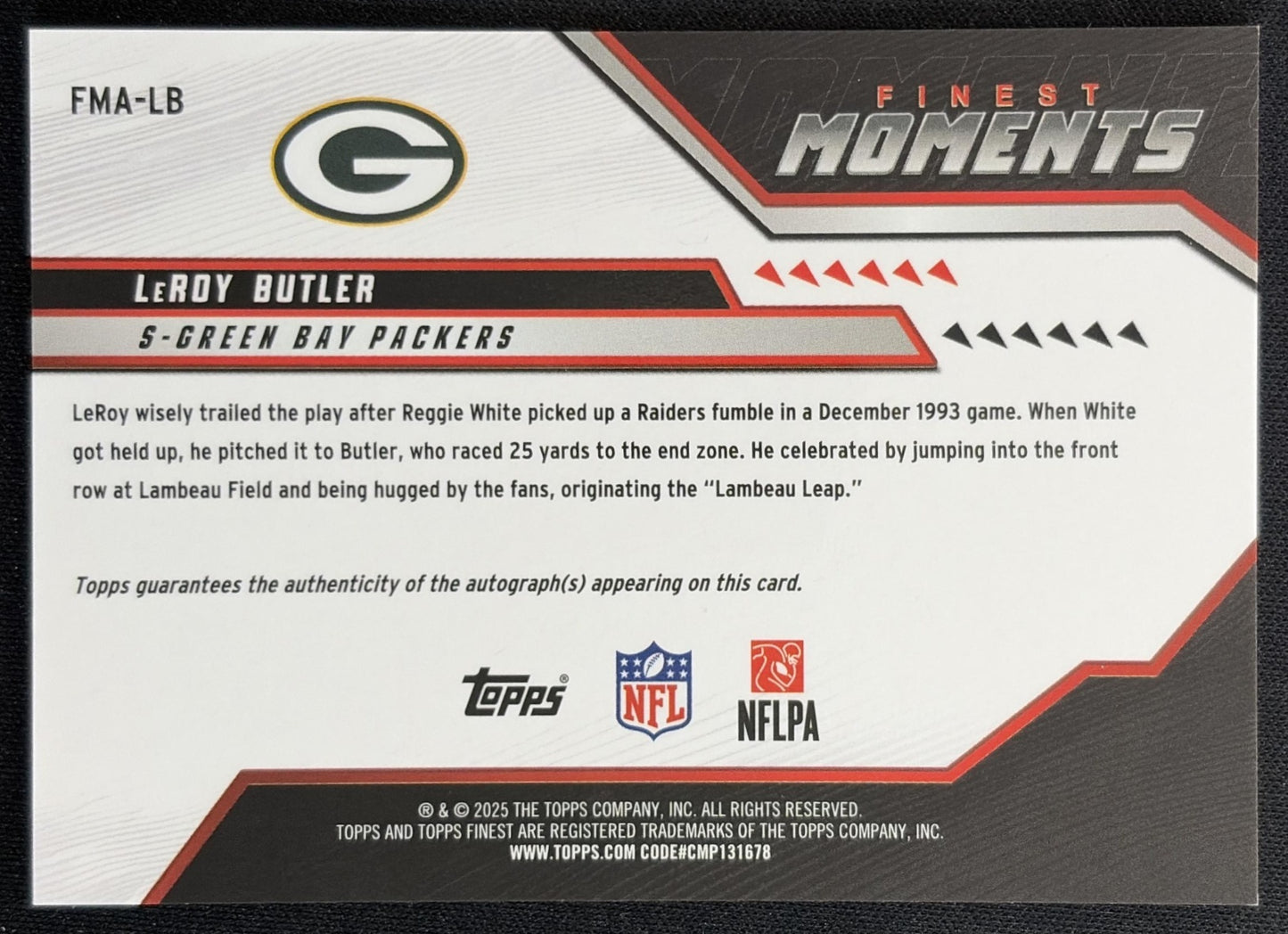 LeRoy Butler 2025 Topps Finest Moments Auto Packers back