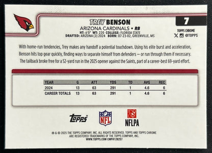Trey Benson 2025 Topps Chrome Cardinals Sports Trading Cards