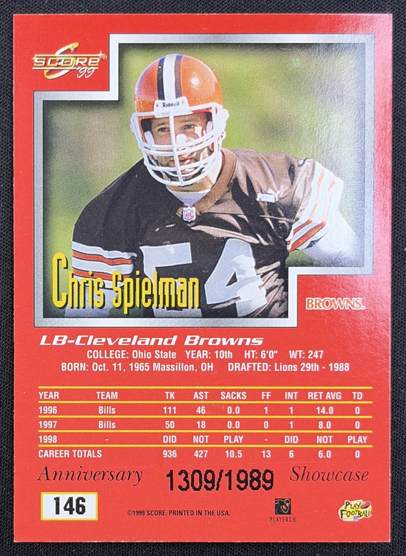 Chris Spielman 1999 Score Anniversary Showcase /1989 Browns