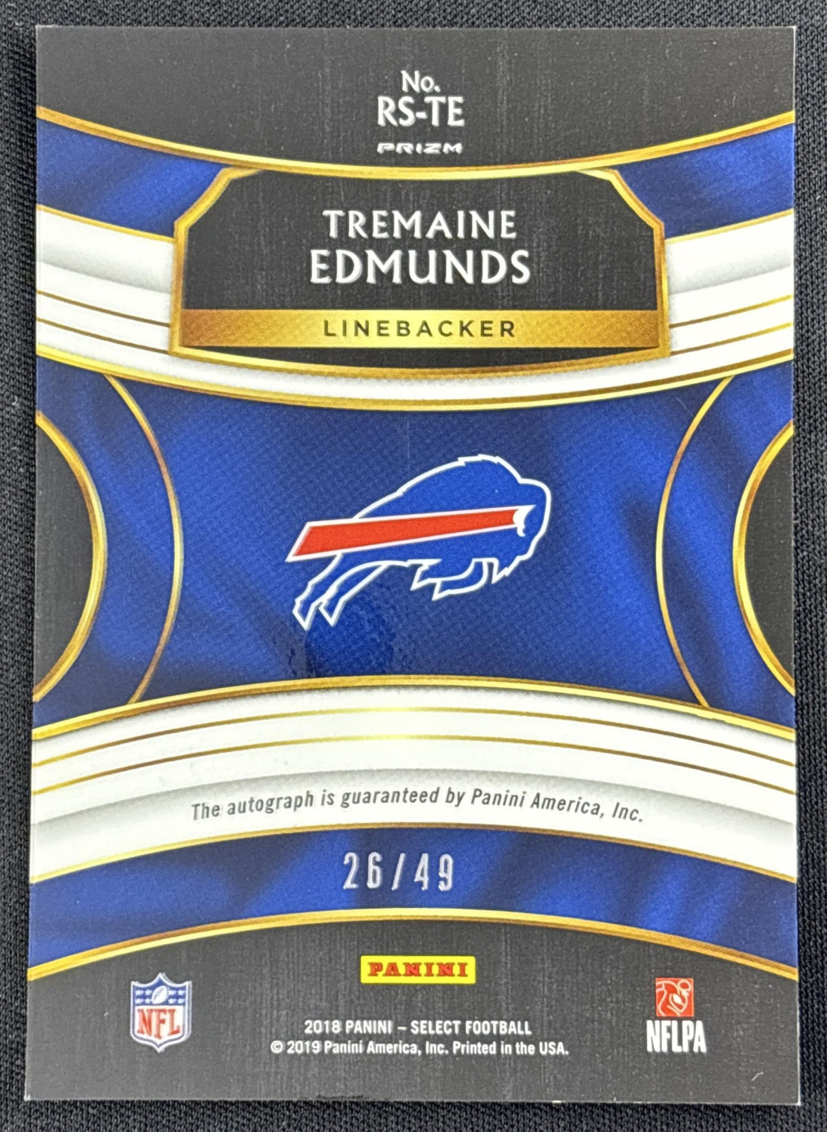 Tremaine Edmunds 2018 Panini Select Rookie Signatures Light Blue Prizm /49 Bills