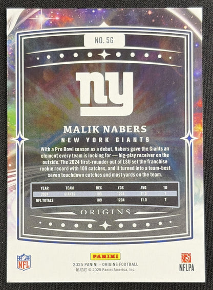 Malik Nabers 2025 Panini Origins Giants Sports Trading Card