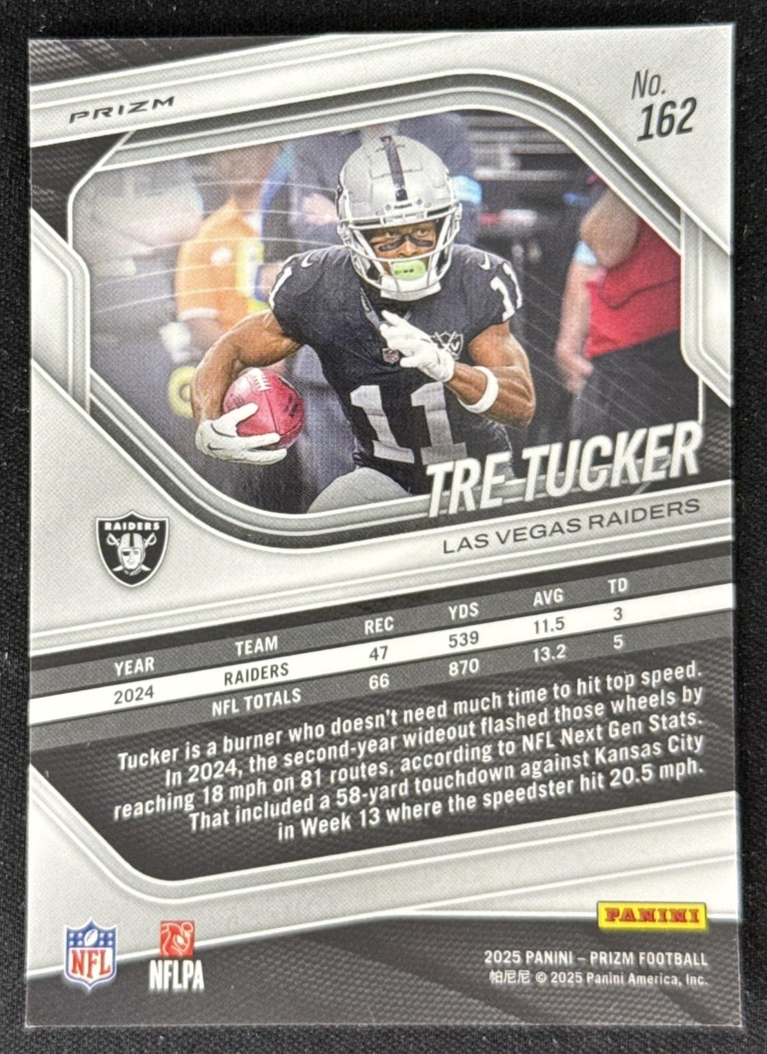 Tre Tucker 2025 Panini Prizm Silver Raiders Sports Trading Card
