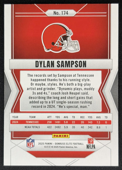 Dylan Sampson 2025 Panini Donruss Elite Rookies Orange /199 Browns Back