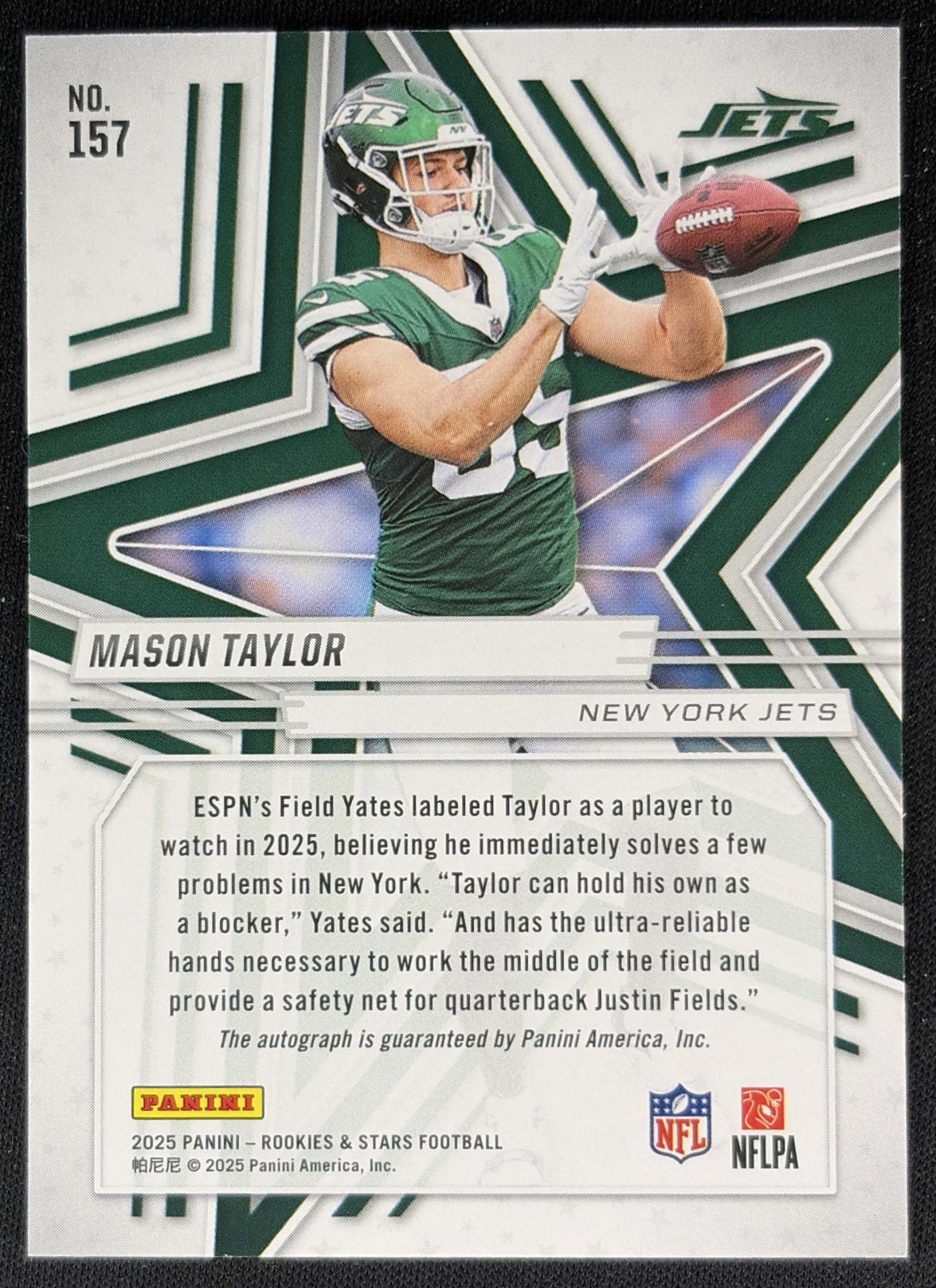 Mason Taylor 2025 Panini Rookies & Stars Signatures Orange /199 Jets Sports Trading Cards