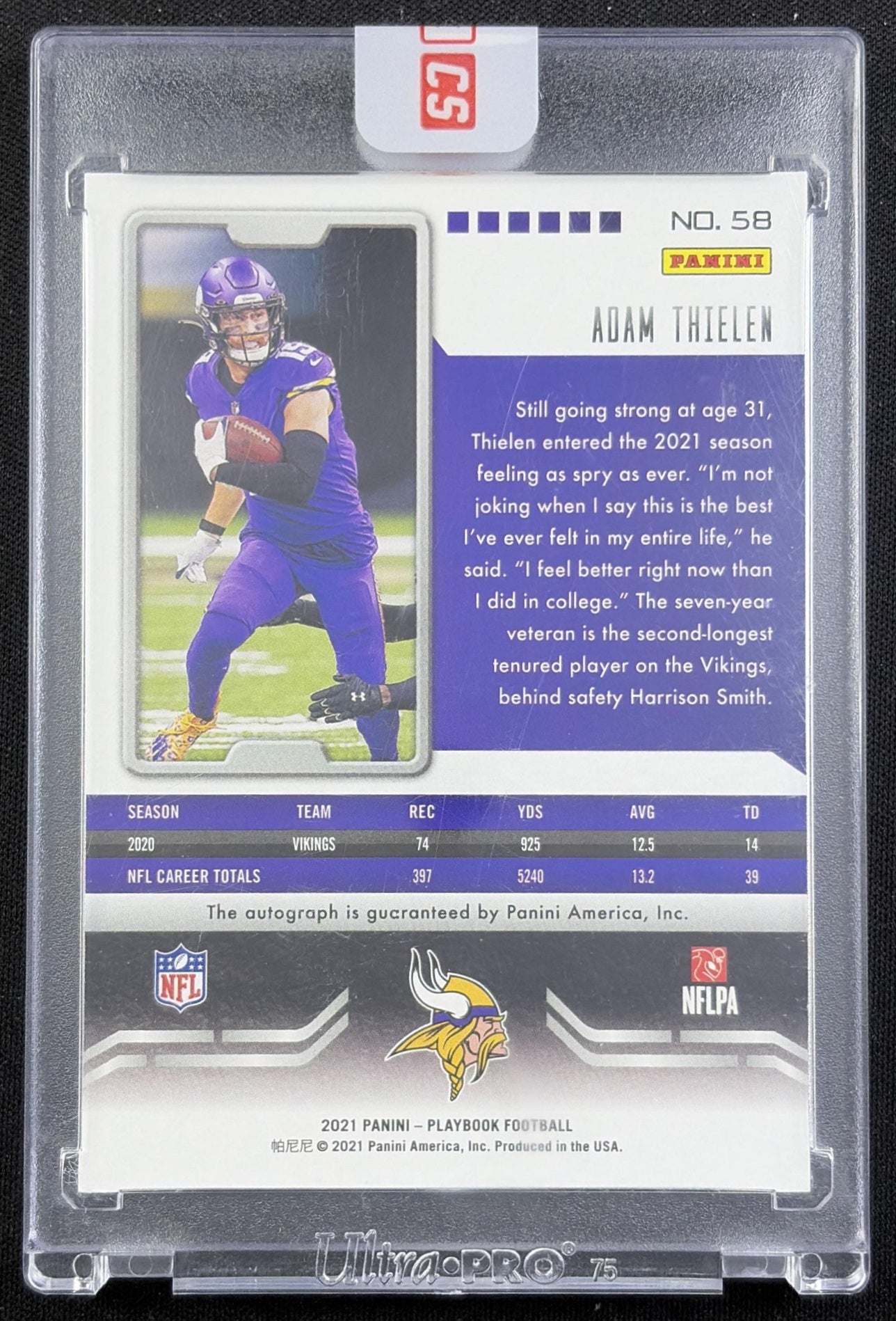 Adam Thielen 2021 Panini Playbook Signatures Gold /49 Vikings