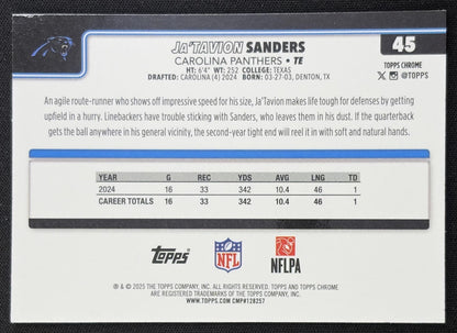 Ja'Tavion Sanders 2025 Topps Chrome Teal Refractor /299 Panthers