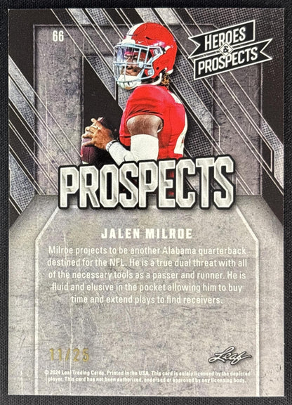 Jalen Milroe 2024 Leaf Heroes & Prospects Red /25 back