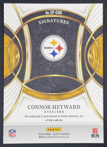 Connor Heyward 2025 Panini Select Signatures Silver Prizm Steelers Sports Trading Card