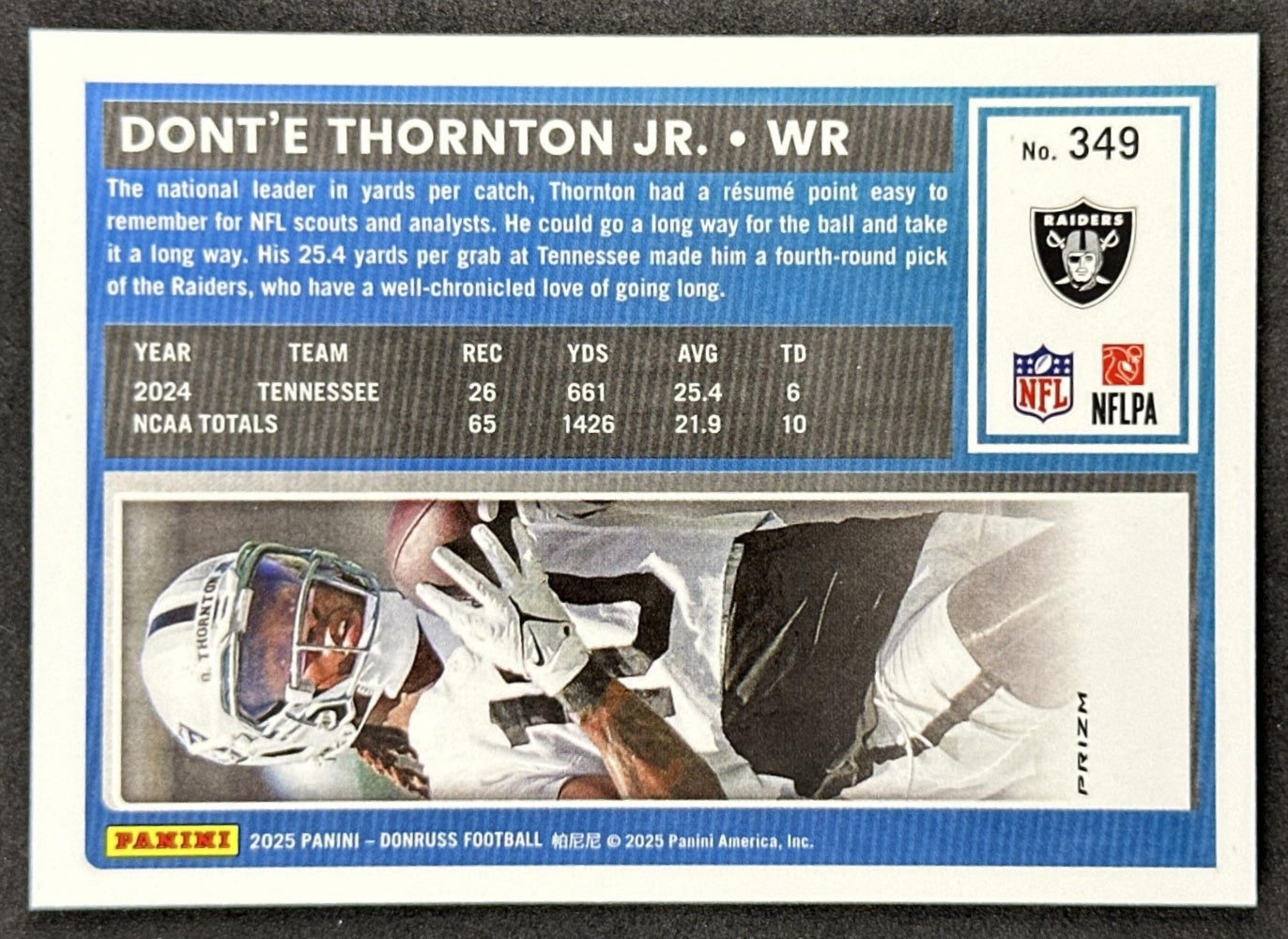 Dont'e Thornton Jr. 2025 Donruss Optic Rated Rookie Preview Red Wave Raiders Back