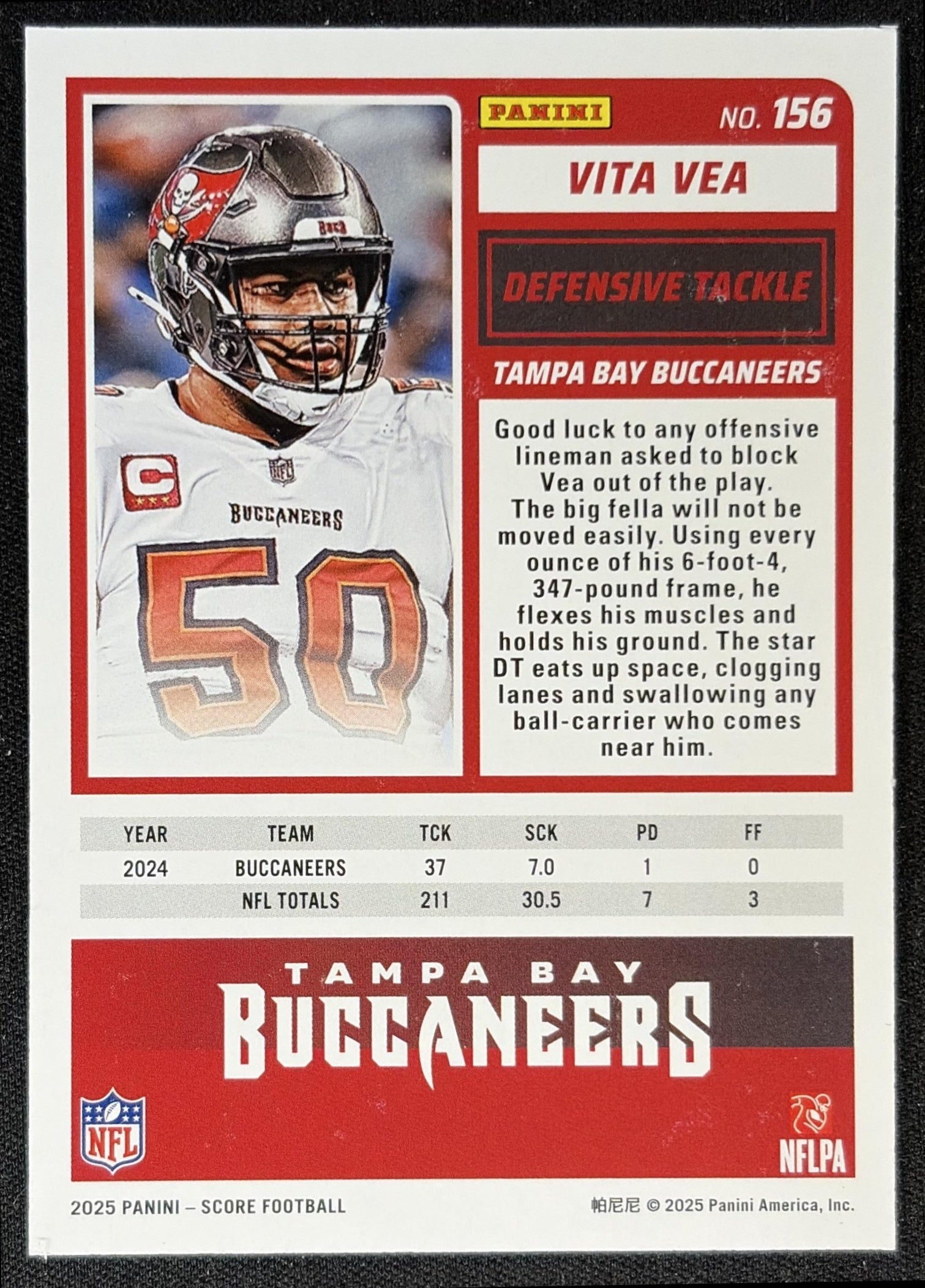 Vita Vea 2025 Panini Score Spokes /415 Buccaneers