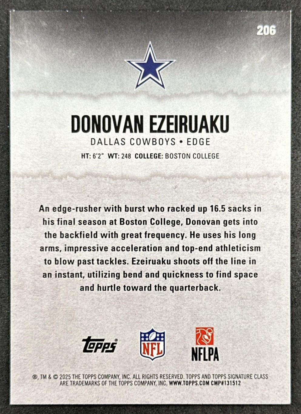 Donovan Ezeiruaku 2025 Topps Signature Class Rookie Blue & Yellow Foil Cowboys