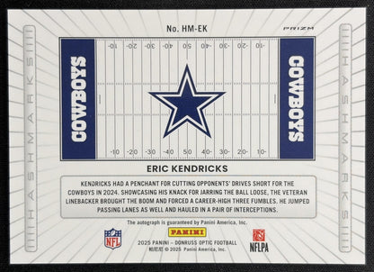 Eric Kendricks 2025 Panini Donruss Optic Hash Mark Auto Holo Prizm Cowboys Sports Trading Cards