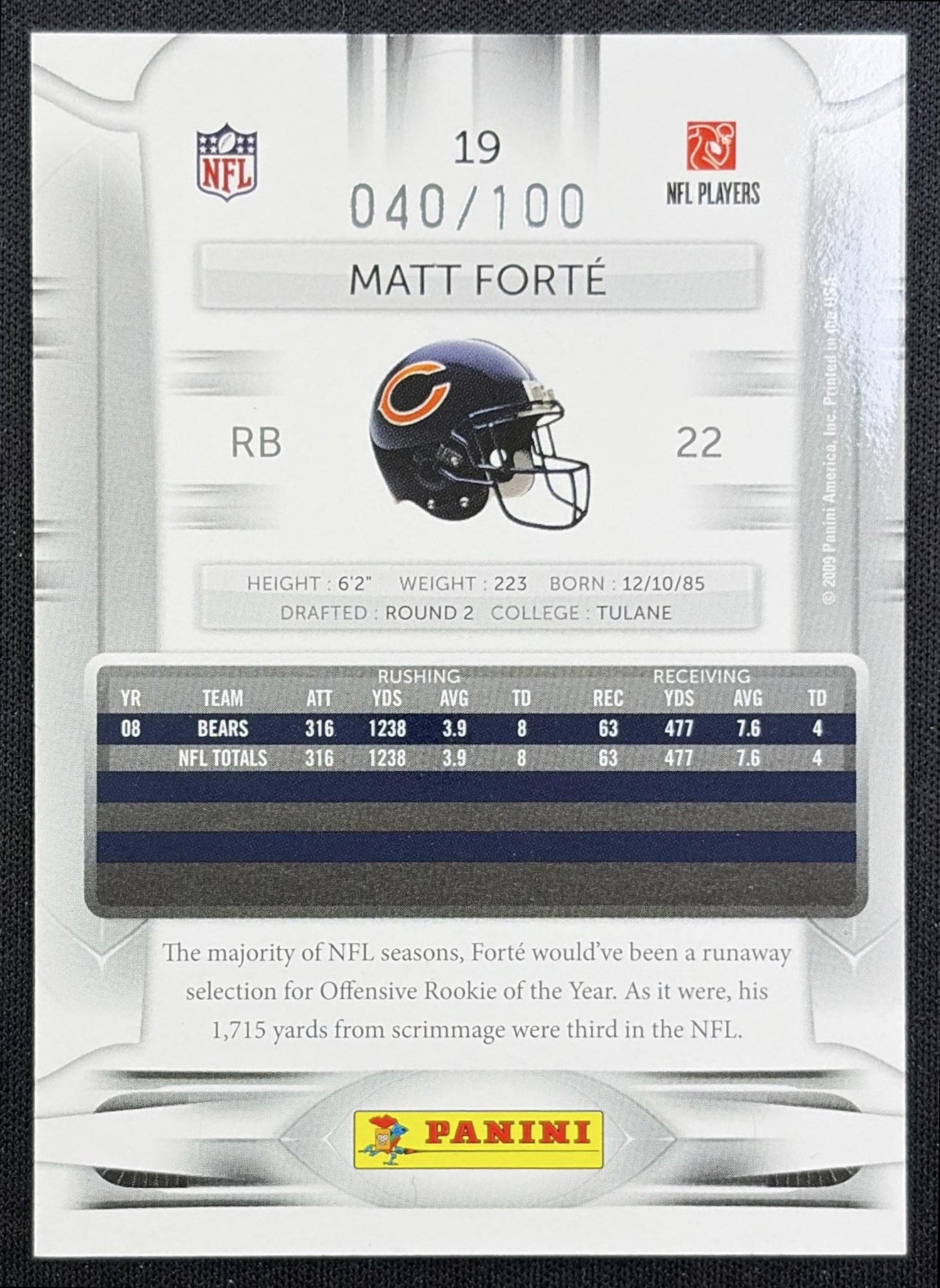 Matt Forte 2009 Panini Playoff Prestige Xtra Points Red /100 Bears back