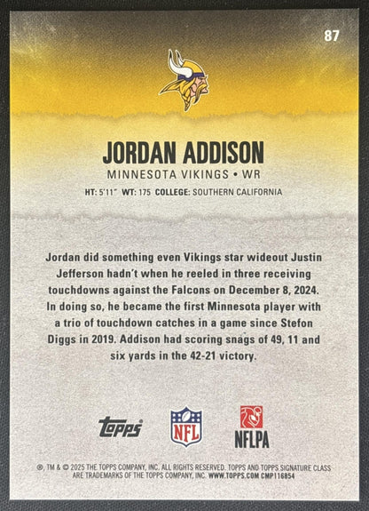 Jordan Addison 2025 Topps Signature Class Veteran Red Lava Foil /25 Vikings Sports Trading Cards