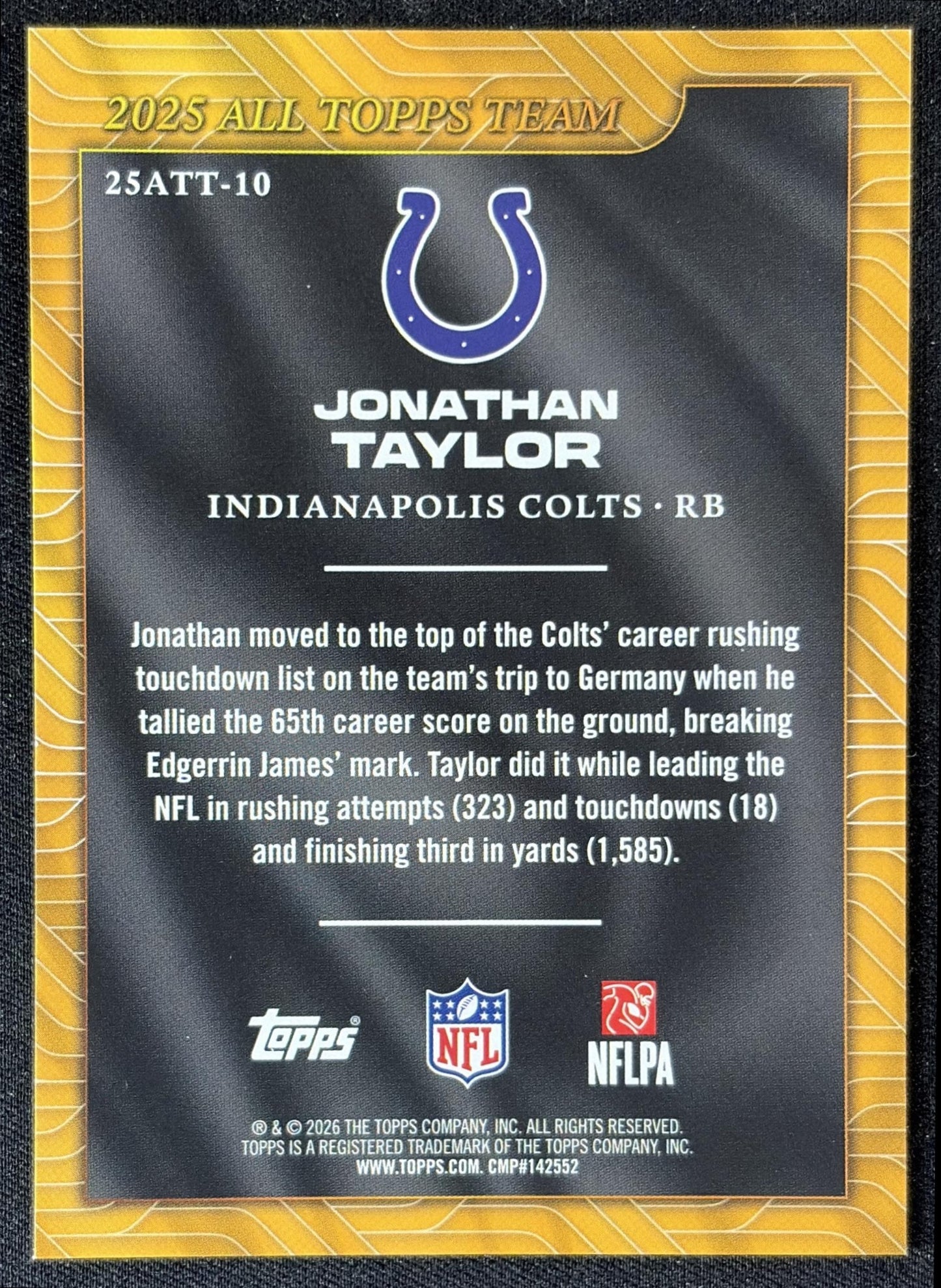 Jonathan Taylor 2026 Topps 2025 All-Topps Team Colts back