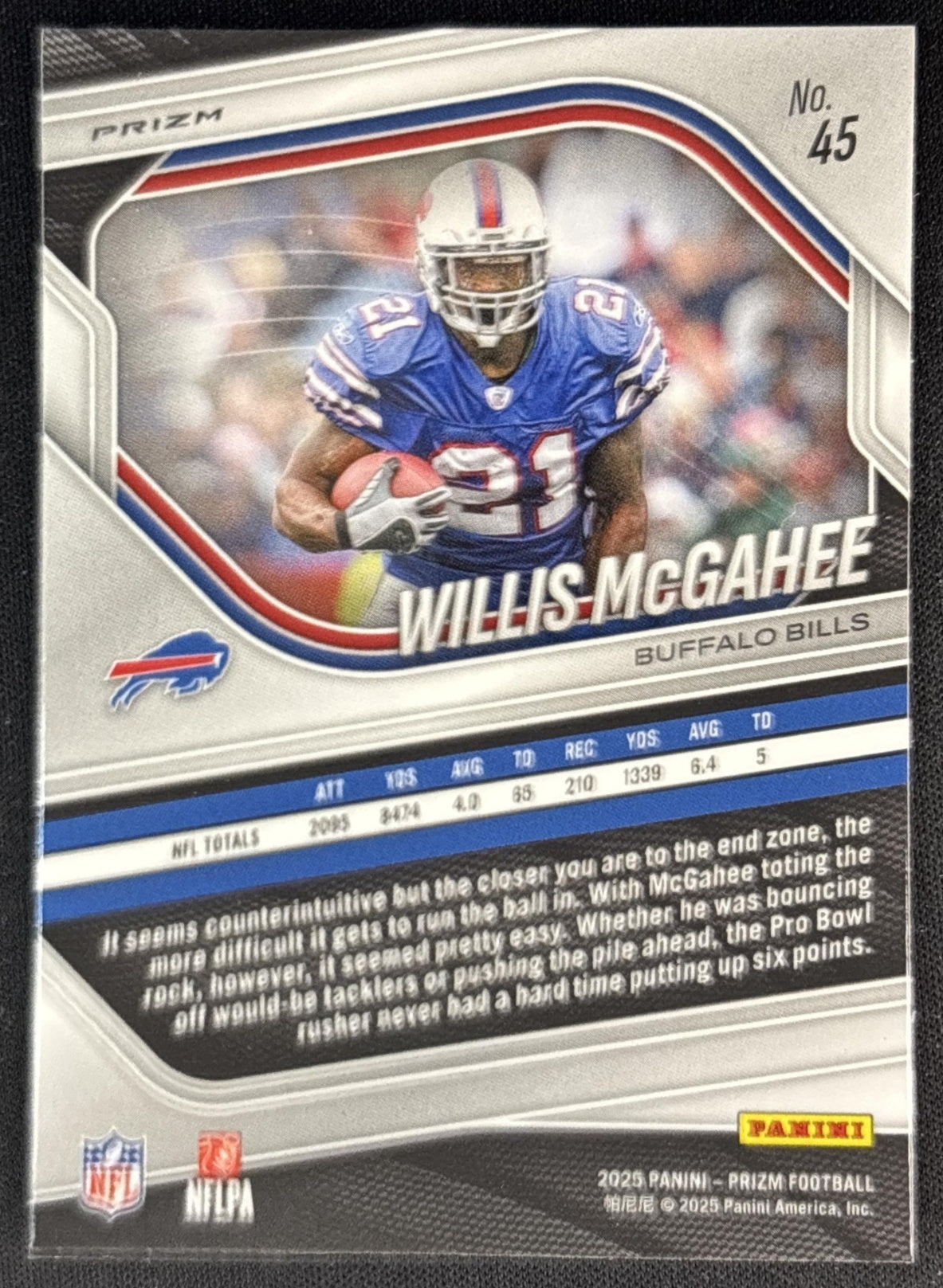 Willis McGahee 2025 Panini Prizm Neon Green Pulsar Bills back